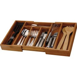 Besticklåda med utdrag, bambu, 34x28-45x5 cm.