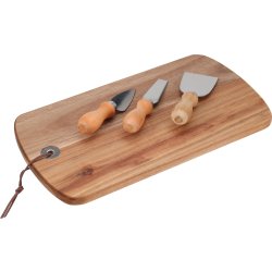Ostbricka med knivar, akaciaträ, 4 delar