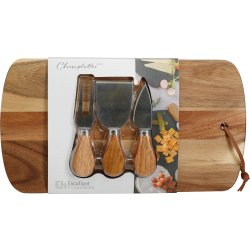 Ostbricka med knivar, akaciaträ, 4 delar