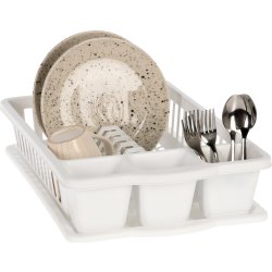 Diskställ med bricka, plast, vit, 39,5x26x8,5cm