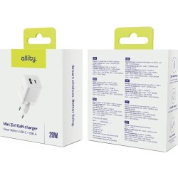 Allity Laddare, 1x USB-C, 1x USB-A, 20W - Vit