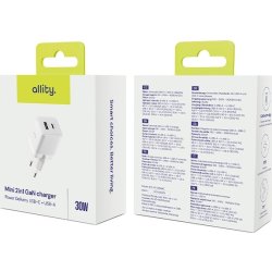Allity Laddare, 1x USB-C, 1x USB-A, 30W - Vit