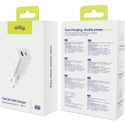 Allity Laddare, 1x USB-C, 1x USB-A, 45W - Vit