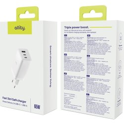 Allity Laddare, 2x USB-C, 1x USB-A, 65W - Vit
