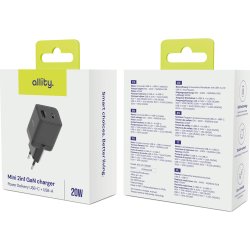 Allity Laddare, 1x USB-C, 1x USB-A, 20W - Svart