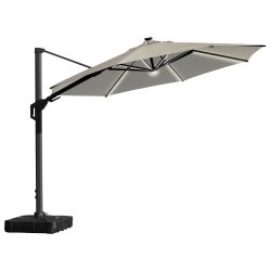 Hängparasol Ø3,5m m/fot m/hjul+överdrag+LED, beige