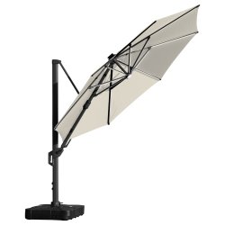 Hängparasol Ø3,5m m/fot m/hjul+överdrag+LED, beige