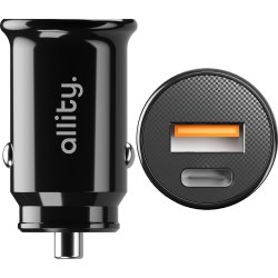 Allity Cigarstik, 1x USB-C, 1x USB-A. 30W - Svart