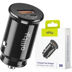 Allity Cigarstik, 1x USB-C, 1x USB-A. 30W - Svart