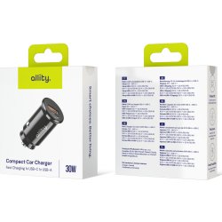 Allity Cigarstik, 1x USB-C, 1x USB-A. 30W - Svart