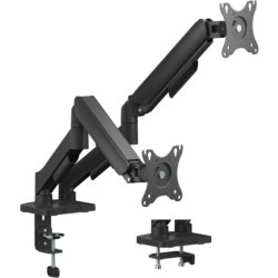 eStuff dubbel skärmhållare, svart - för skrivbord