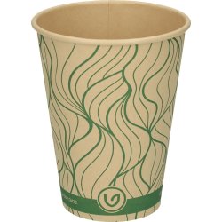 Pappersmugg, grön/natur, plastfri, 30 cl, 50 st.