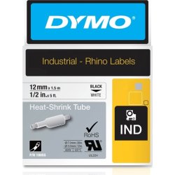 Dymo Rhinopro, 12 mm, krympslangtejp, vit