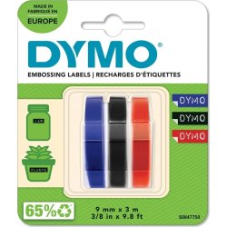 Dymo 3D präglingstape, 9 mm x 3 m i svart/röd/blå