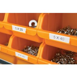 Dymo Rhino Vinyltape 12mm, vit på röd