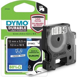 Dymo D1 Durable etikettape 12mm, svart på vit