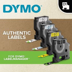 Dymo D1 Durable etikettape, 12 mm, vit på svart