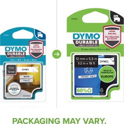 Dymo D1 Durable etikettape, 12 mm, vit på svart