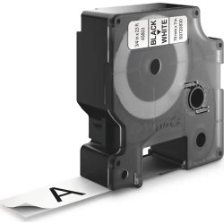 Dymo D1 etikettape, 19 mm, svart på vit
