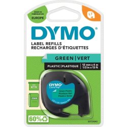 Dymo Letratag etikettape, 12 mm, svart på grön