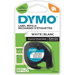 Dymo Letratag etikettape, 12 mm, svart på vit