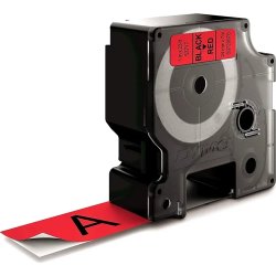 Dymo D1 etikettape, 24 mm, svart på röd