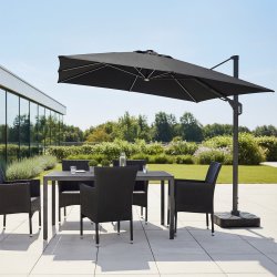 Hängparasoll 3,5x3,5m,fot,med hjul,lock,LED,svart