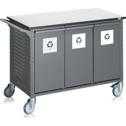 Avfallssorteringsvagn, 6 behållare, 300 L, grå