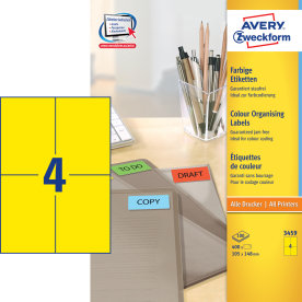 Avery 3459 färgade etiketter, 105x148 mm, gul