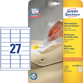 Avery L4737REV-25 avtagbara etiketter, 63,5 x 29,6