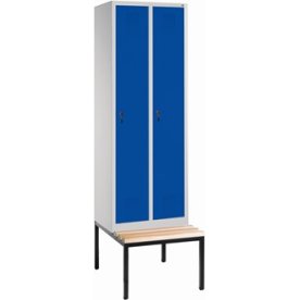 CP garderobeskab, 2x1 rum, Bænk, hængelås, Grå/Blå