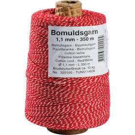 Bomullssnöre 1,1 mm x 350 m, röd/vit