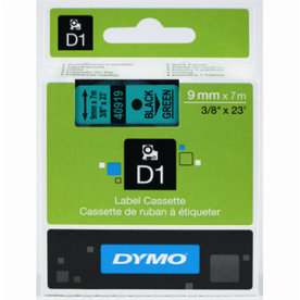 Dymo D1 labeltape 9mm, sort på grøn