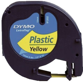 Dymo Letratag labeltape 12mm, sort på grøn