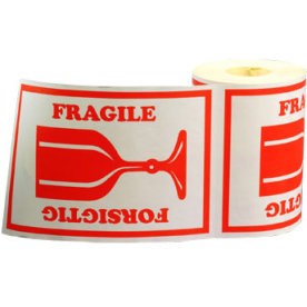 Etikettrulle 46x65 mm ‘försiktigt/glas/fragile'