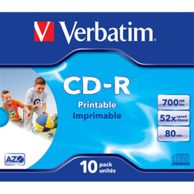 Verbatim CD-R 700mb Printable, Jewelcase, 10 stk