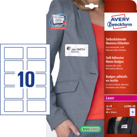 Avery L4785-20 namnetiketter, 80x50 mm, textil