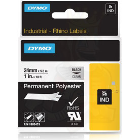 Dymo RHINO Permanent Polyester 24mm, sort på hvid