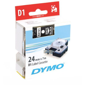 Dymo D1 labeltape 24mm, hvid på sort