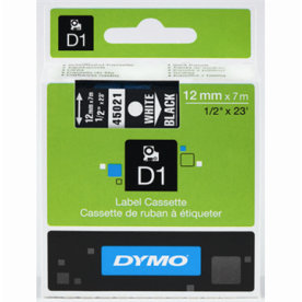 Dymo D1 labeltape 12mm, hvid på sort