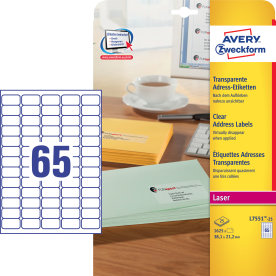 Avery L7551-25 transparenta etiketter, 38,1x21,2 m