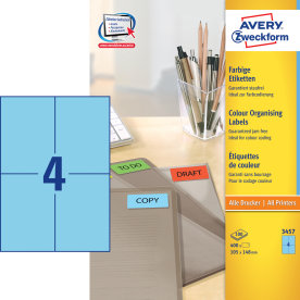 Avery 3457 färgade etiketter, 105x148 mm, blå