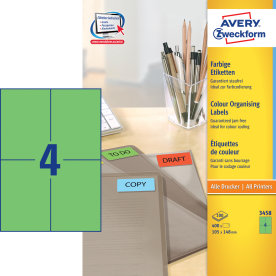 Avery 3458 färgade etiketter, 105x148 mm, grön