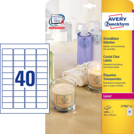 Avery L7781-25 transparenta etiketter, 45,7x25,4 m
