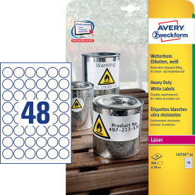 Avery L4716-20 runda, slitstarka etiketter, 30 mm,