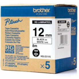 Brother HGe251V5 etikettape, 24 mm, svart på vit