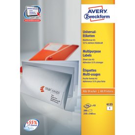 Avery 6135 etiketter på A5-ark, 210x148 mm