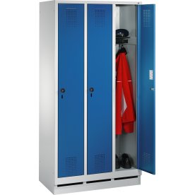 CP garderobeskab, 3x1 rum, Sokkel,Hængelås,Grå/Blå