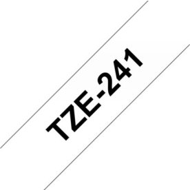 Brother TZe-241 etikettape, 18 mm, svart på vit