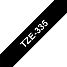 Brother TZe-335 labeltape 12mm, hvid på sort